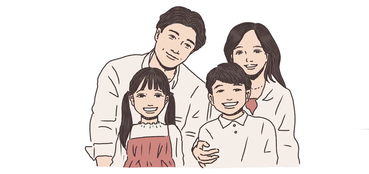 40代両親と子供2人のイラスト
